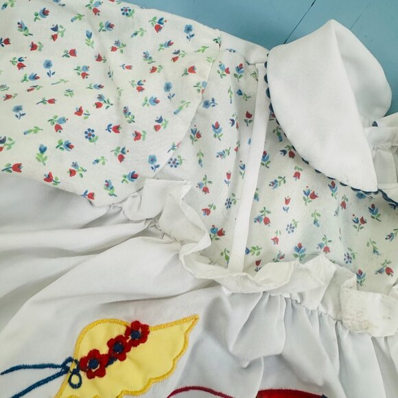 Vintage 60s Baby Girl Top Peter Pan Collar Bric Brac Trim Floral 60s Embroidery - Picture 4 of 7